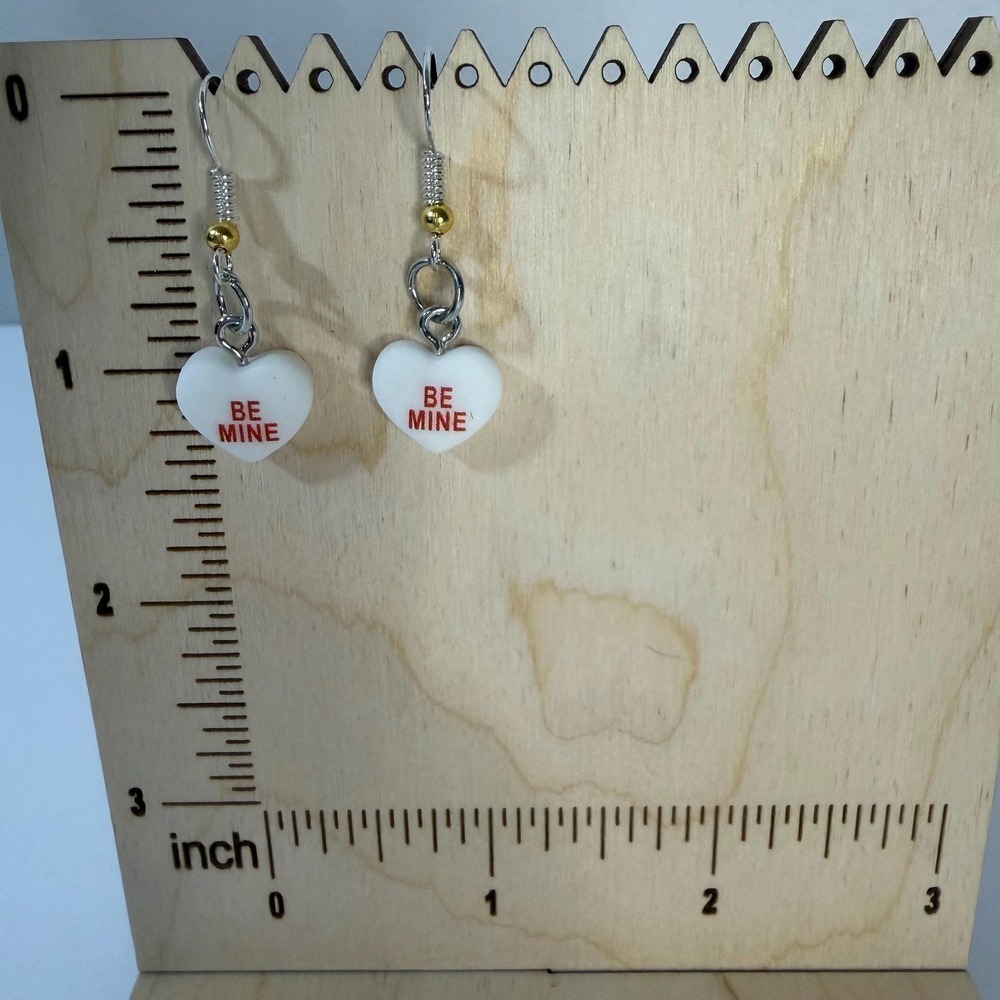 Hand assembled "Be Mine" Conversation Heart Dangle Earrings - Picture 3 of 3